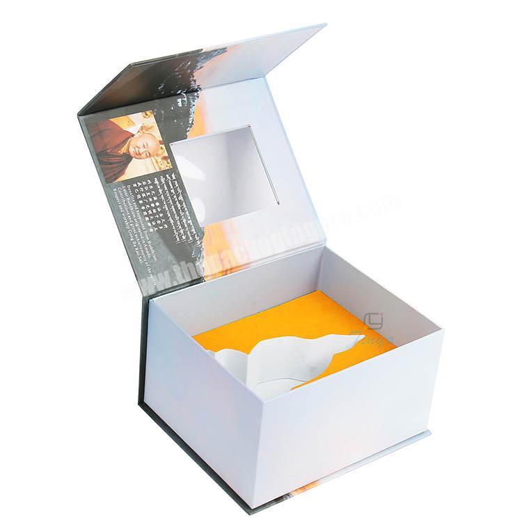 custom small rigid white cardboard paper perfume packagingbox with pvc window