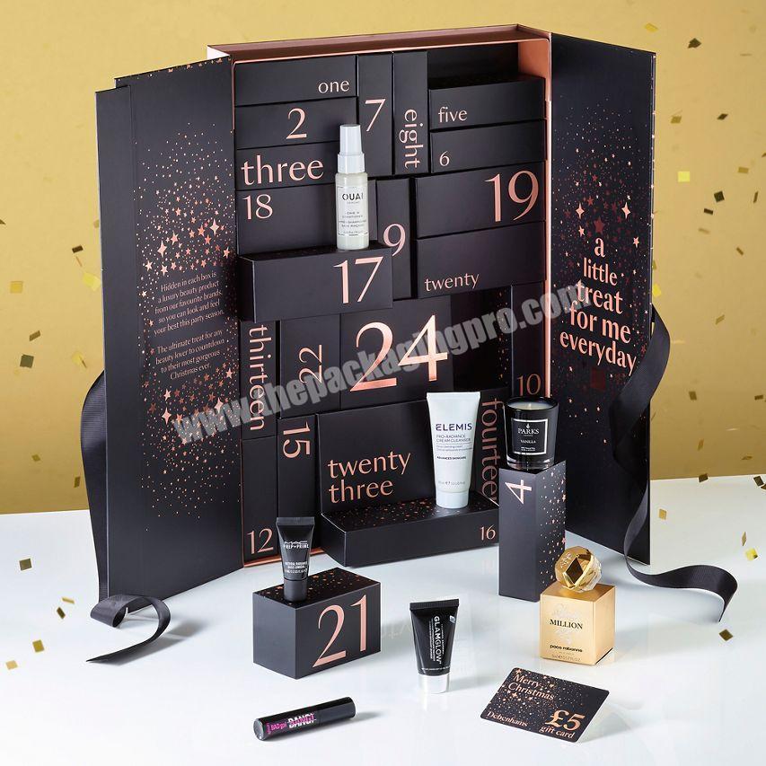 Supplier Custom 24 Day Beauty Cosmetic/Skincare Cardboard Advent Calendar Gift Box with drawer
