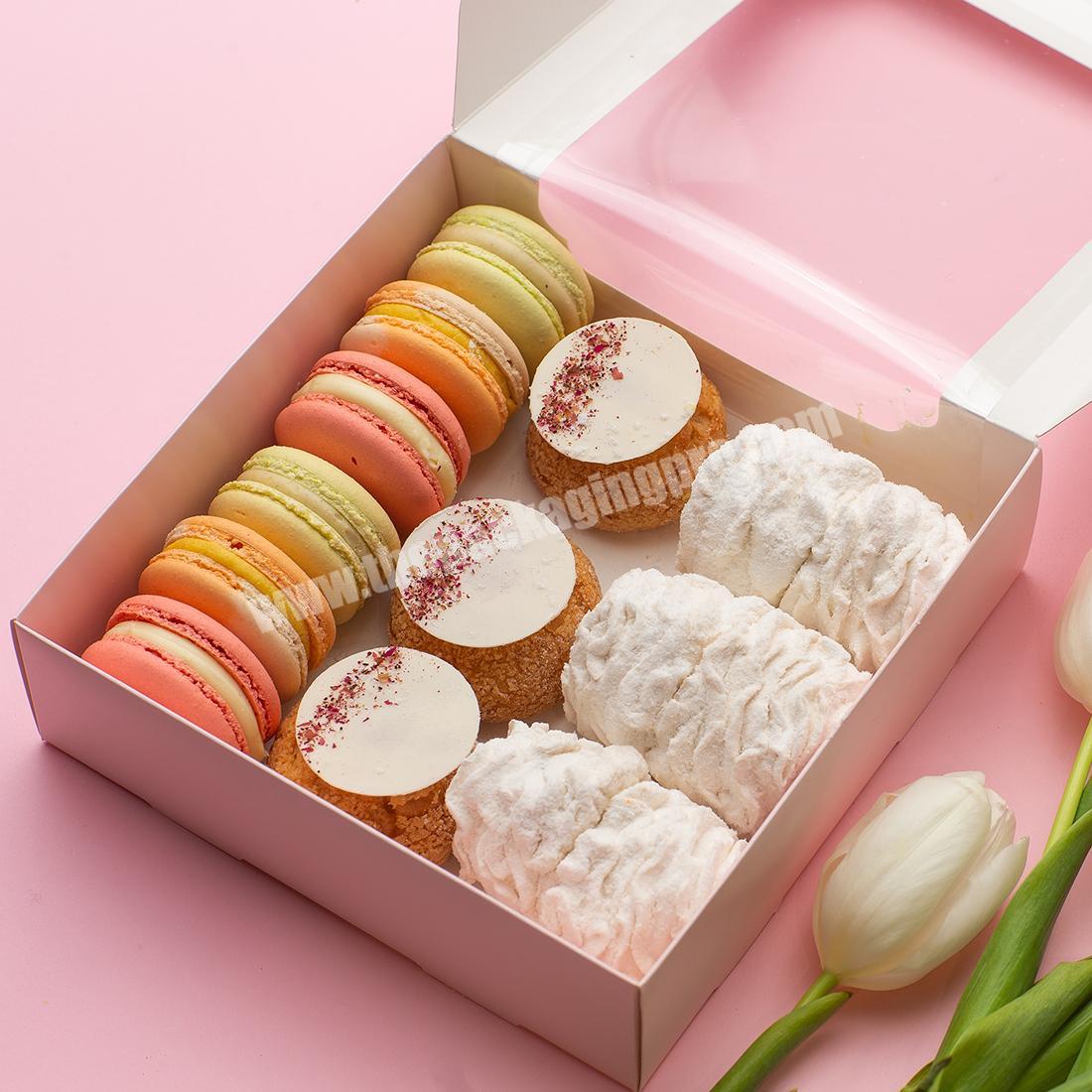 Custom logo pink folding bakery packaging box with window