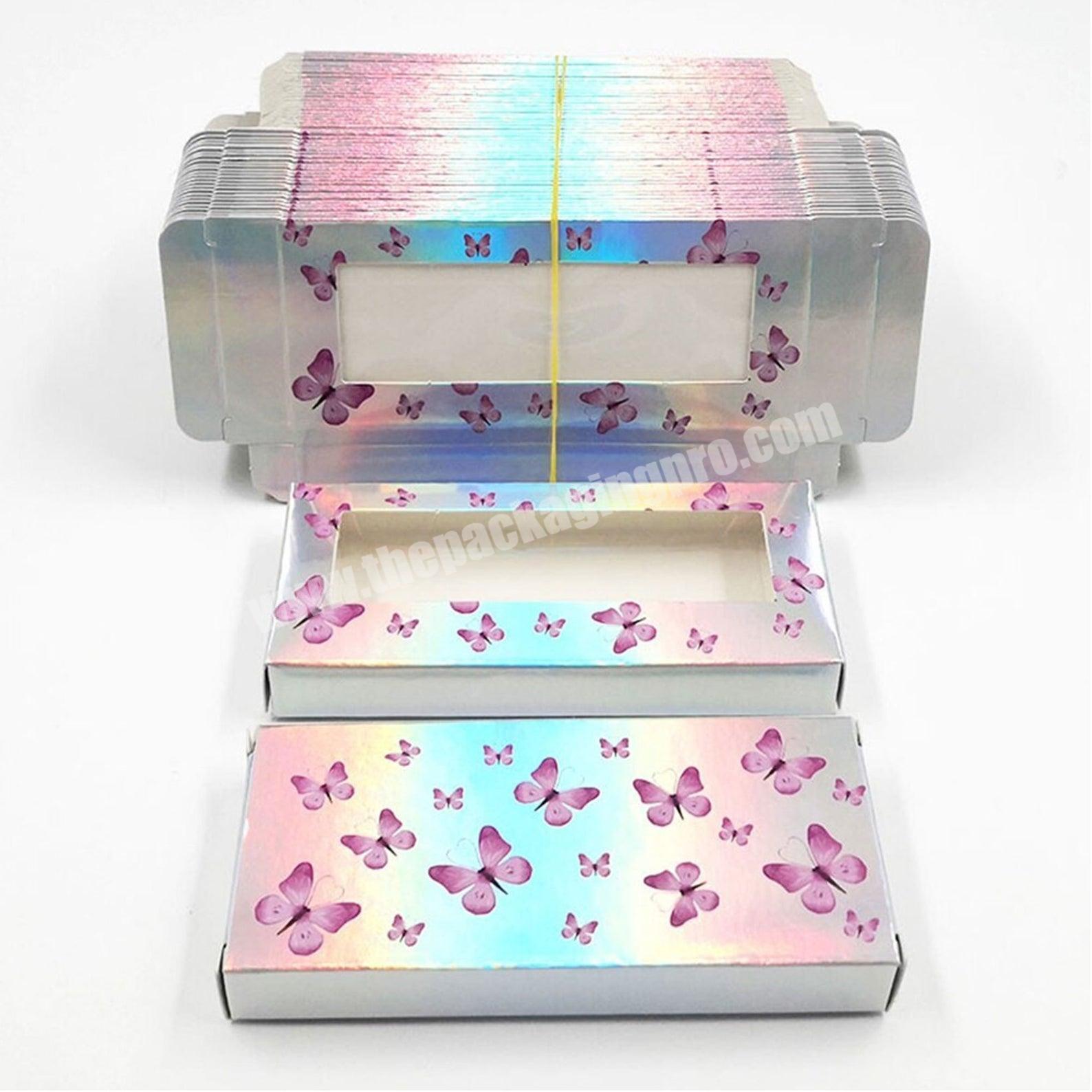 Custom logo paper holographic eyelash packaging box butterfly eyelashes box