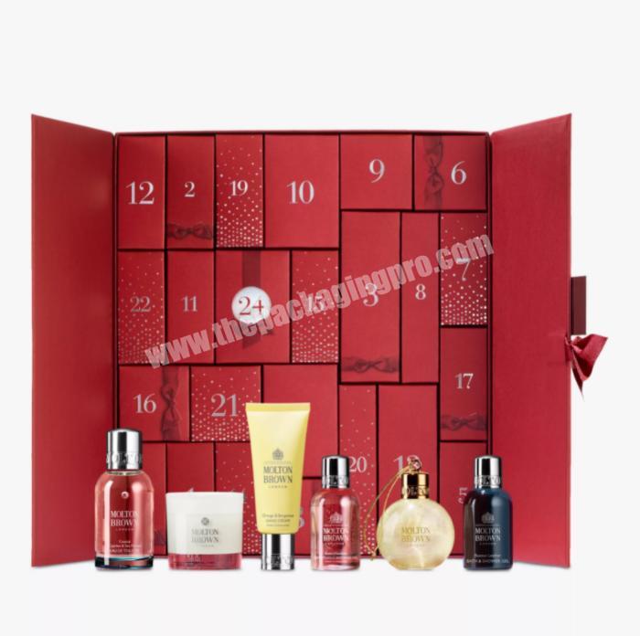 Factory Custom 24 Day Beauty Cosmetic/Skincare Cardboard Advent Calendar Gift Box with drawer