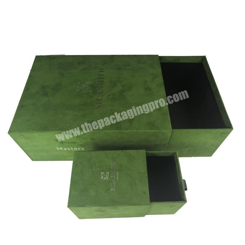 Luxury custom velvet color slider gift box drawer packing with logo sliver foil