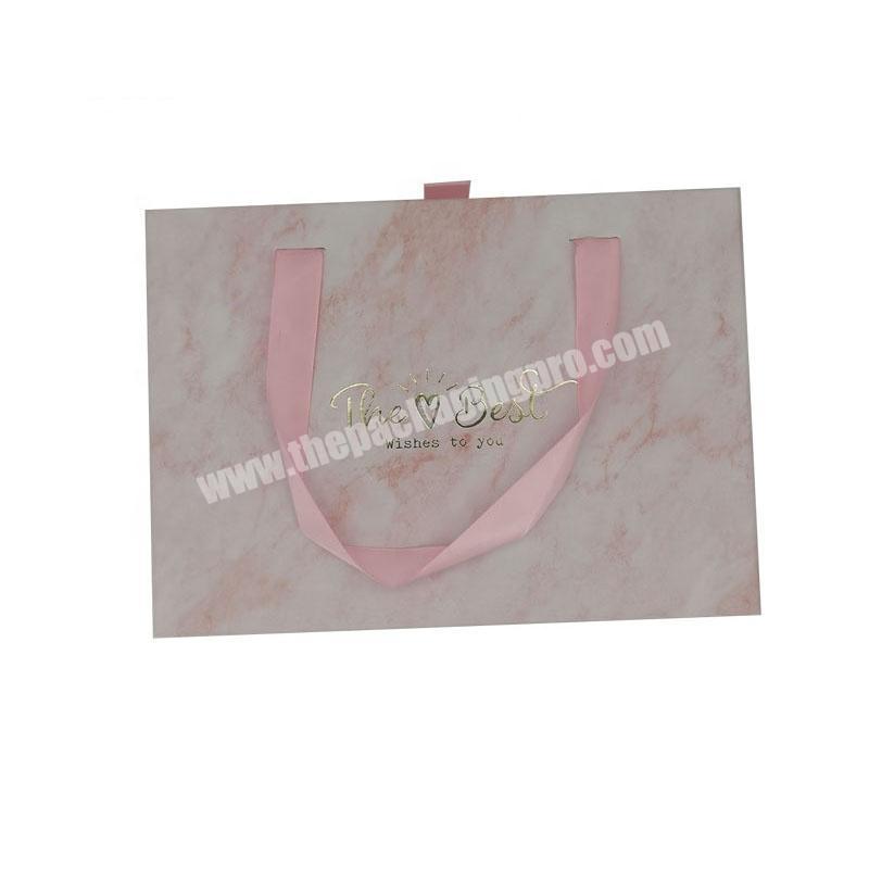 Custom logo Unique Pink Marble Sliding Gift Box With Ribbon Handle