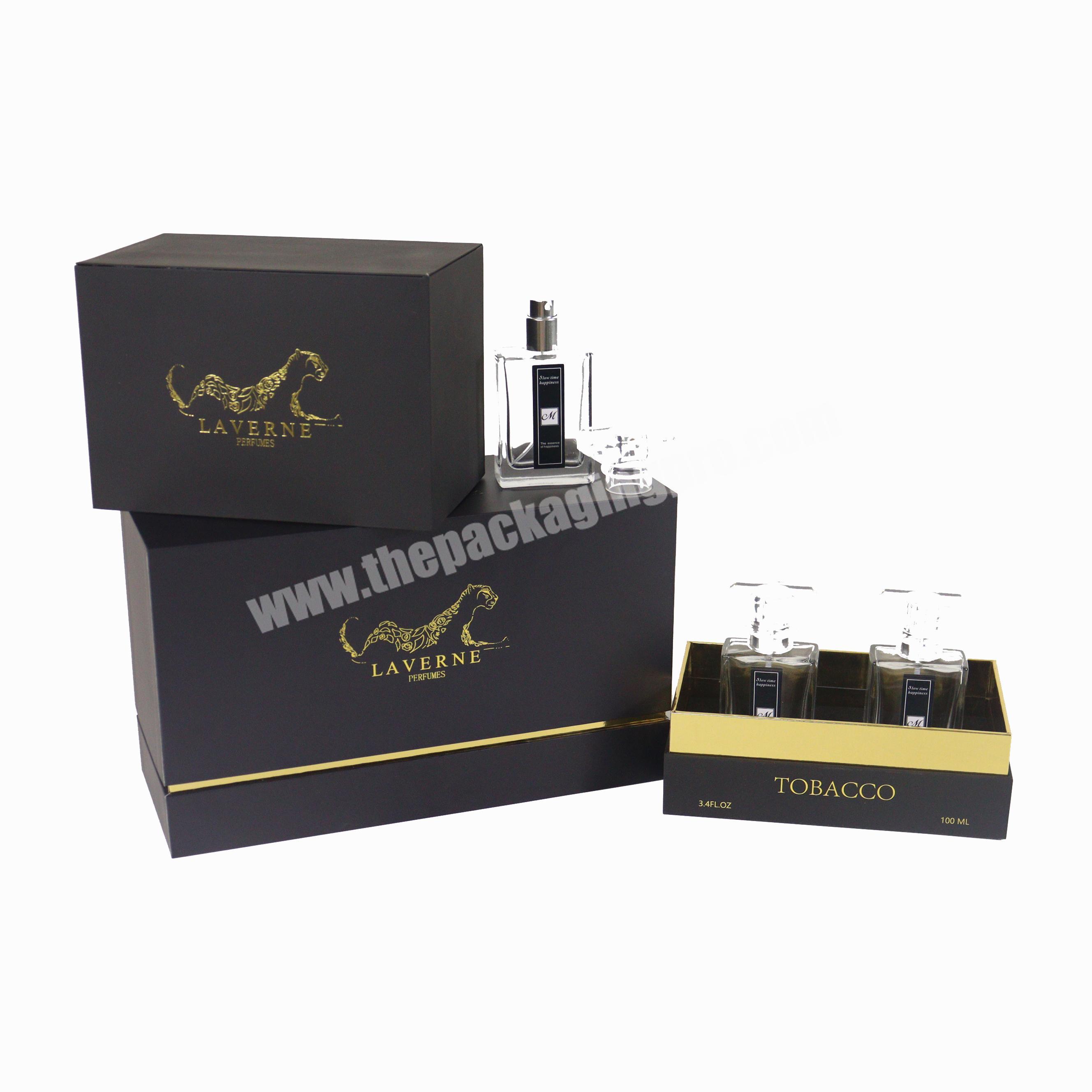 Black with gold edeg perfume box packaging luxury gift box with inner card