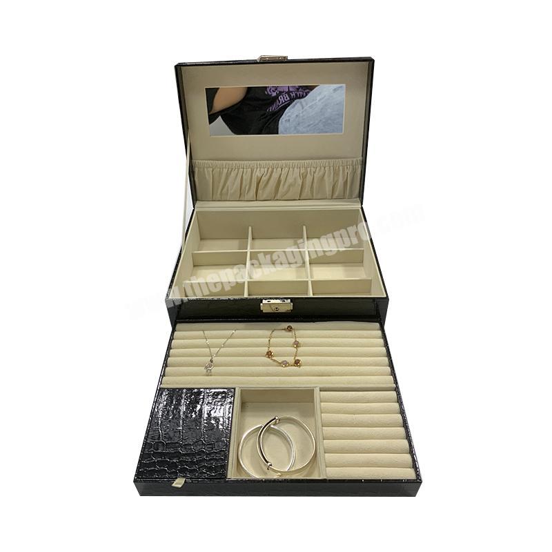 Custom Lady Leather Zipper box Earring Jewelry Storage Box Travel Jewelry Organizer