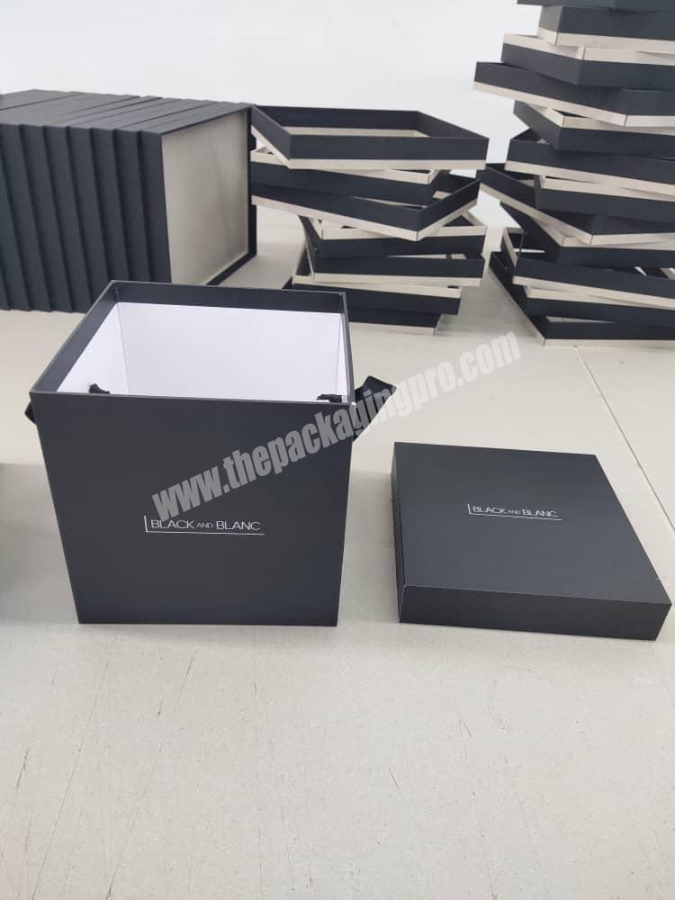 Supplier Luxury Black Rose Box Cardboard Square Package Flowers Gift Boxes with Ribbon