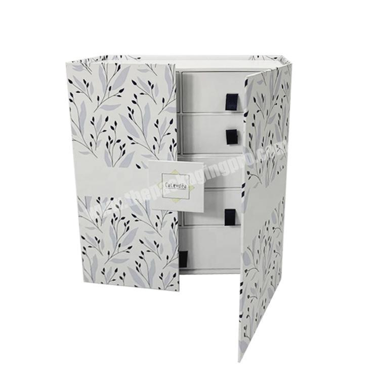Luxury rigid cardboard packaging flower pattern  advent calendar box with 12/24 drawers custom