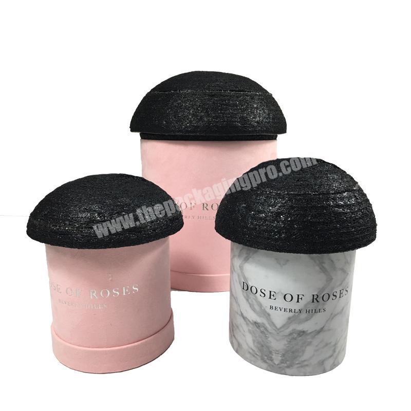 Custom luxury a set of velvet flower box with round foam dome inside