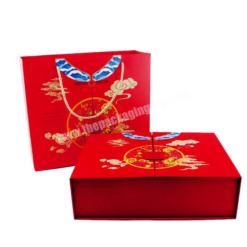 China Factory High End Custom Logo Double Door Gift Packaging Box With Handbag