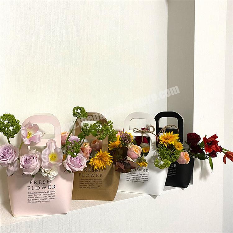 Custom Logo Luxury Portable Kraft Paper Creative Flower Box With Handle