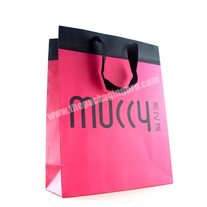 Custom Pink UV Gift Paper Bag, Shopping Bag With Ribbon Handle