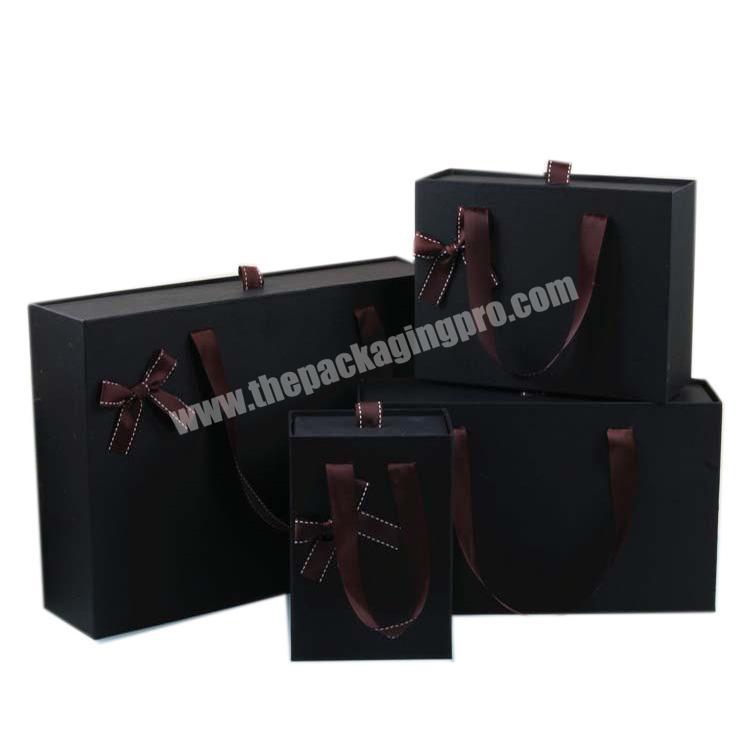Custom Printing logo black paper gift box,paper drawer box with handle