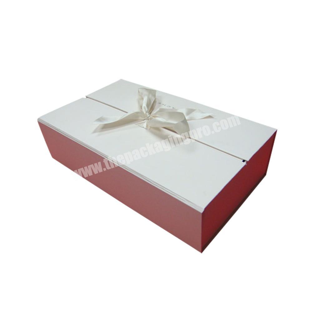 Custom paper gift packing rigid folding box with ribbon