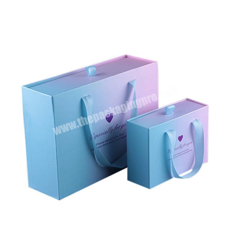 Customized Design Logo  High Quality  Drawer Type Bowknot Rectangle With Handle Gift Handbag World Cover Gift Box Set For Love