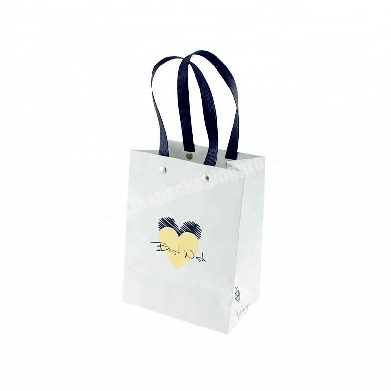 Customized Logo White  Gold Printed Small Gift Paper Bag with handle