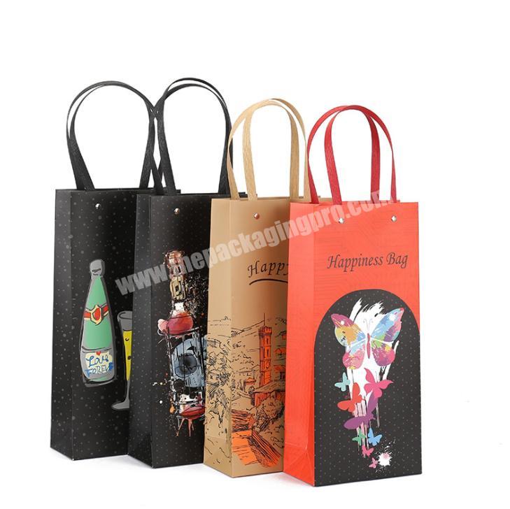 Factory Wholesale  Gift Packaging Custom Bottle Paper Wine Bags with Handles