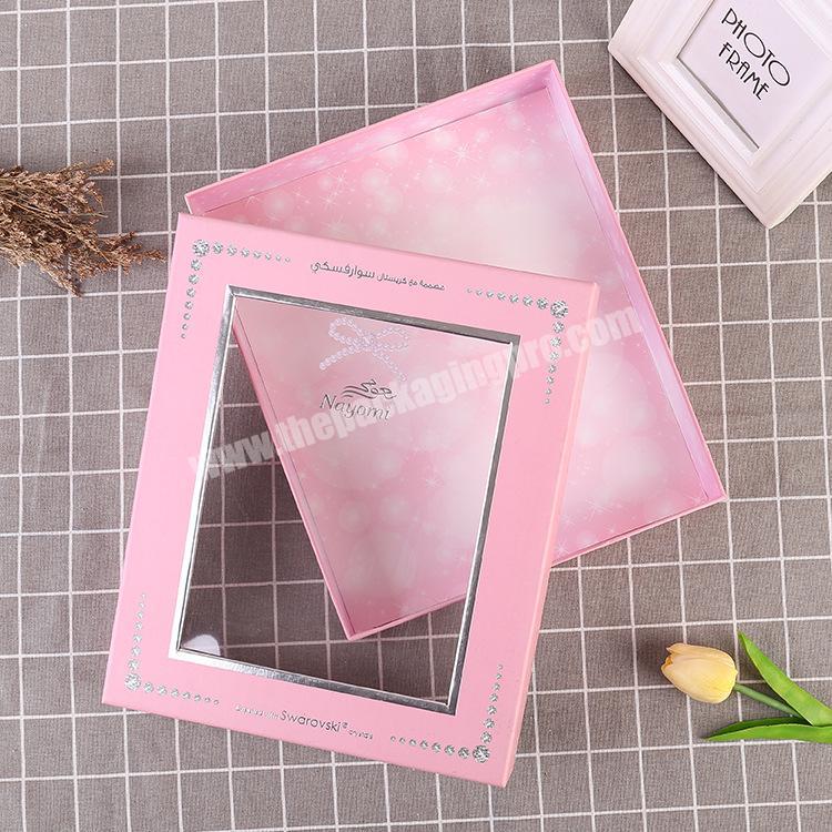 Factory Wholesale Luxury Pink Paper Rigid Cardboard Packaging Gift Box With Pvc Window
