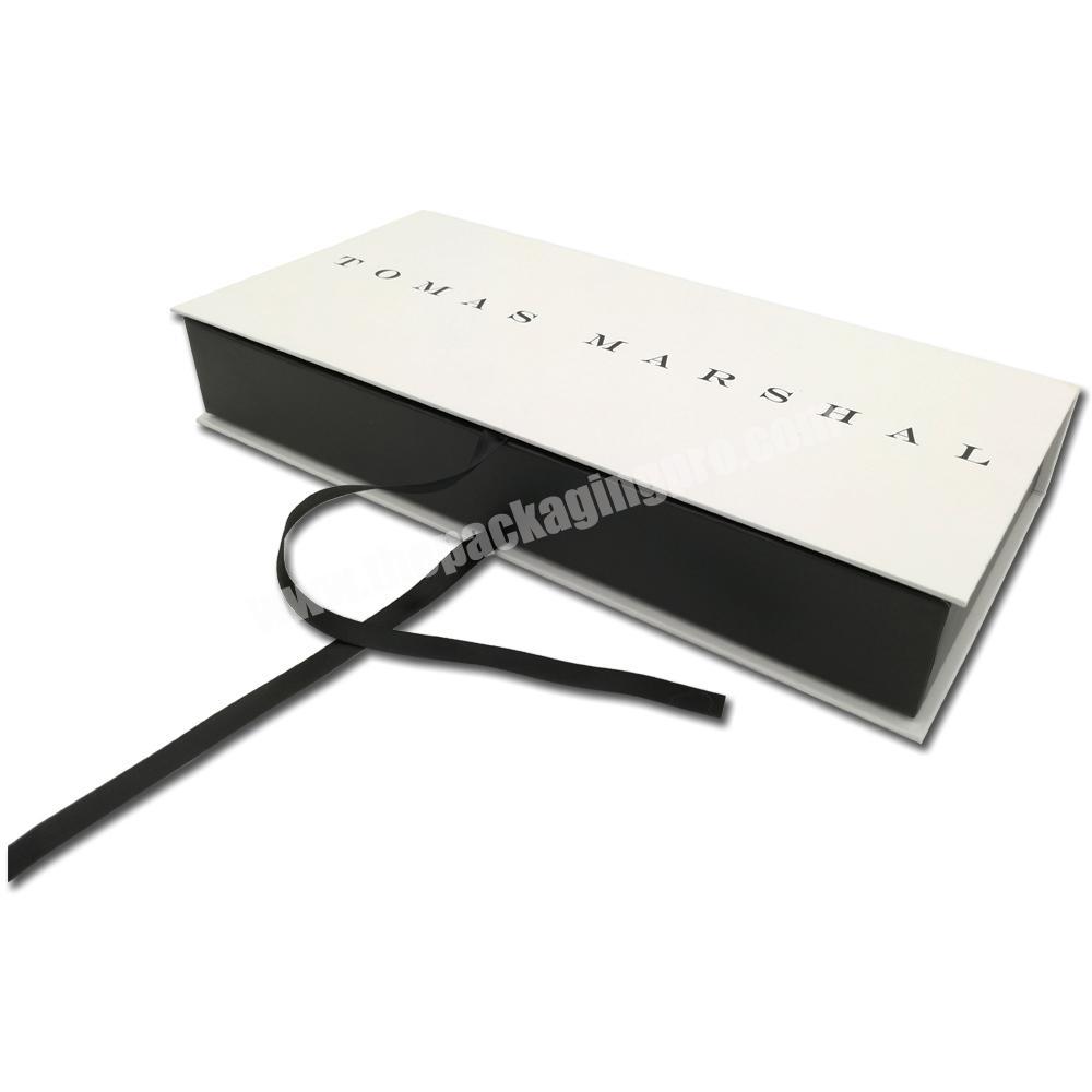 Folding luxury packaging magnetic closure gift box with ribbon