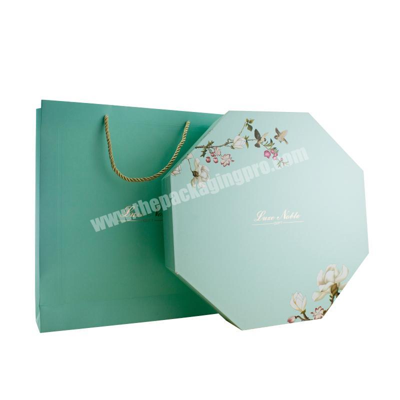 High-end Gold Stamping Printed Green Octagon Paper Moon Cake Chocolate Gift Box