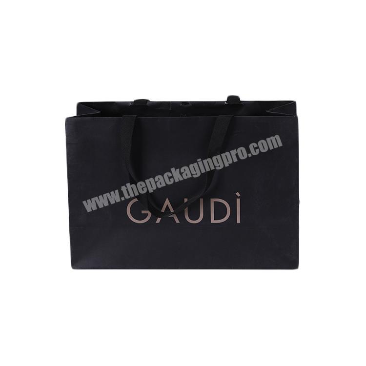 Luxury Black Gift packing customised gold foil stamping paper shopping bag with custom logo