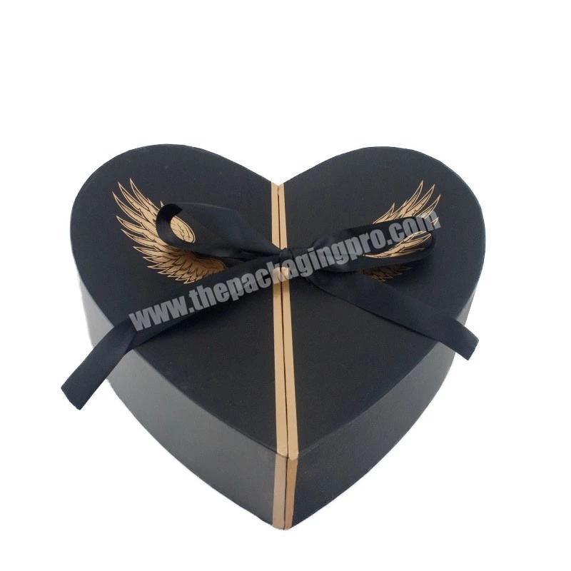 Luxury Custom Heart Shape Black Gift Packaging Box With Golden Stamping Logo
