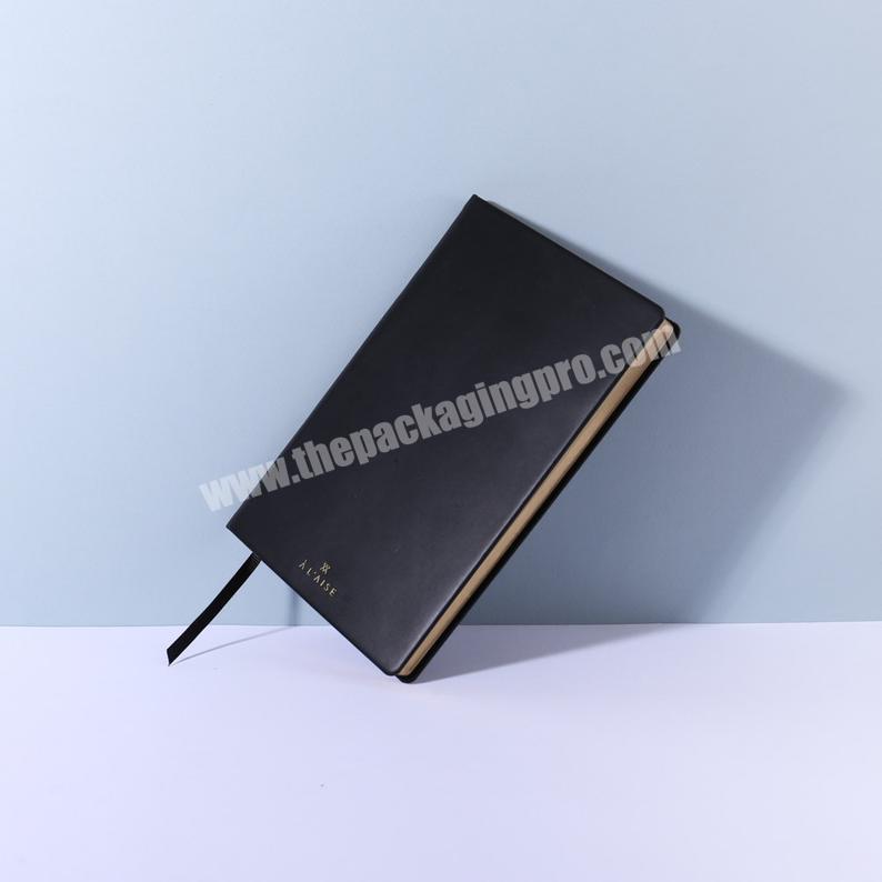 Luxury Journals Custom Logo Printed Notebook Deboss Soft Black PU Leather Paper Notebook A5