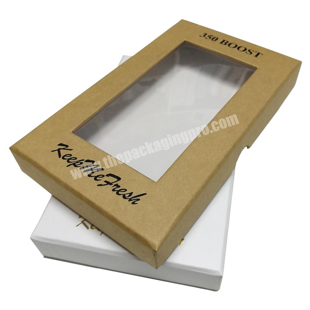 OEM custom hot stamp brown kraft natural cardboard packaging wallet box with plastic window for showing wallet