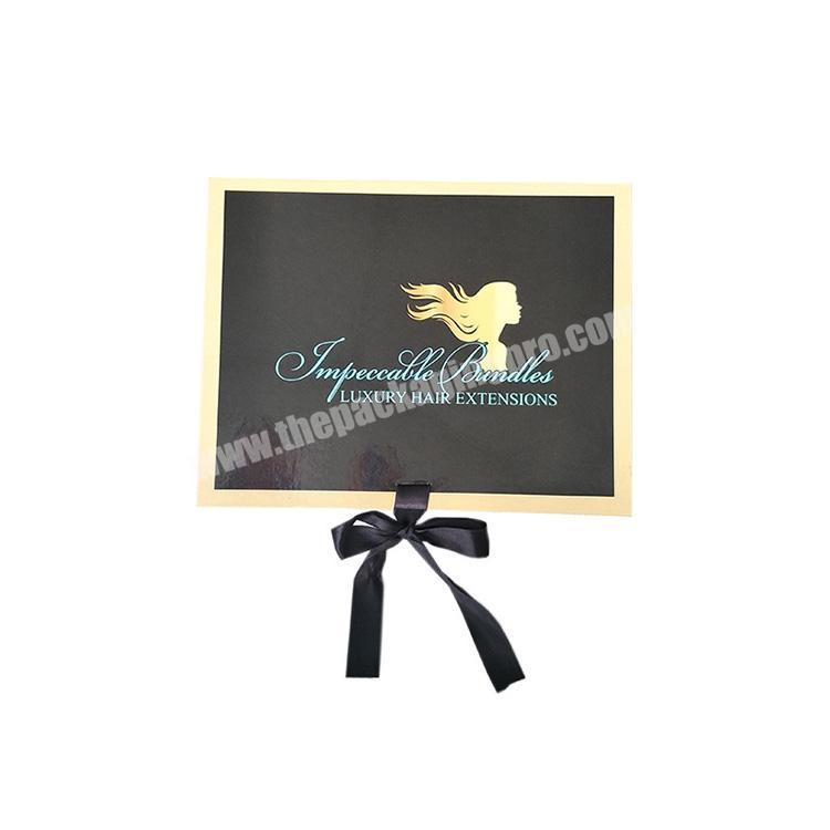 Wholesale cardboard paper gift box custom printed,paper box luxury Hair Extensions with ribbon closed