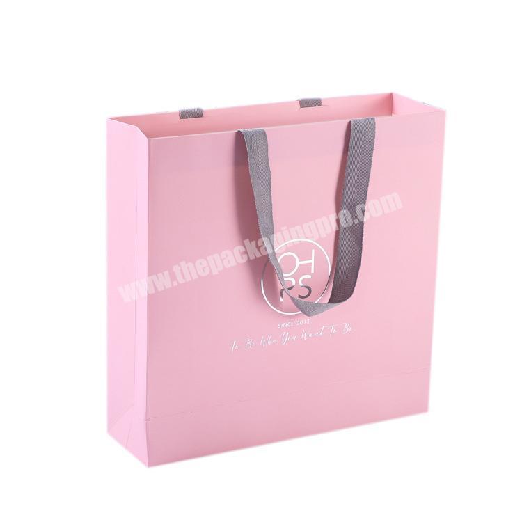 Wholesale pink paper logo bags with handles,mini paper bags with handles
