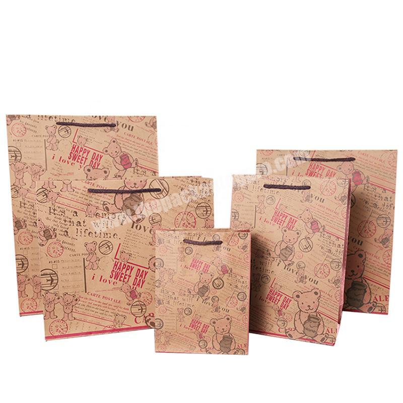 Wholesales Custom Gift Paper Bag For Child Clothing, Printed Cute Bear Kraft Bag