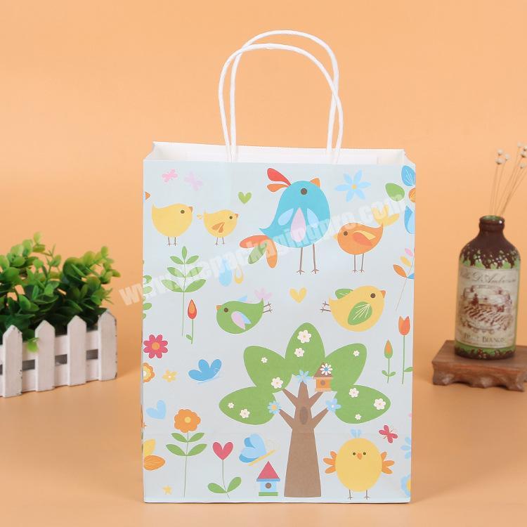2019 New Arrival Cartoon Animals White Kraft Paper Bag with Twisted Handles