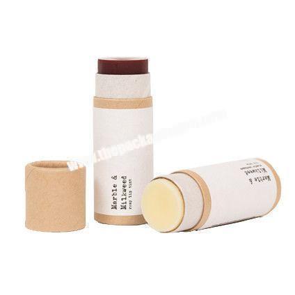 Biodegradable Kraft Paper White Cardboard Lining Push up Tube Cosmetic Lip Balm / Deodorant Stick Container Round Box