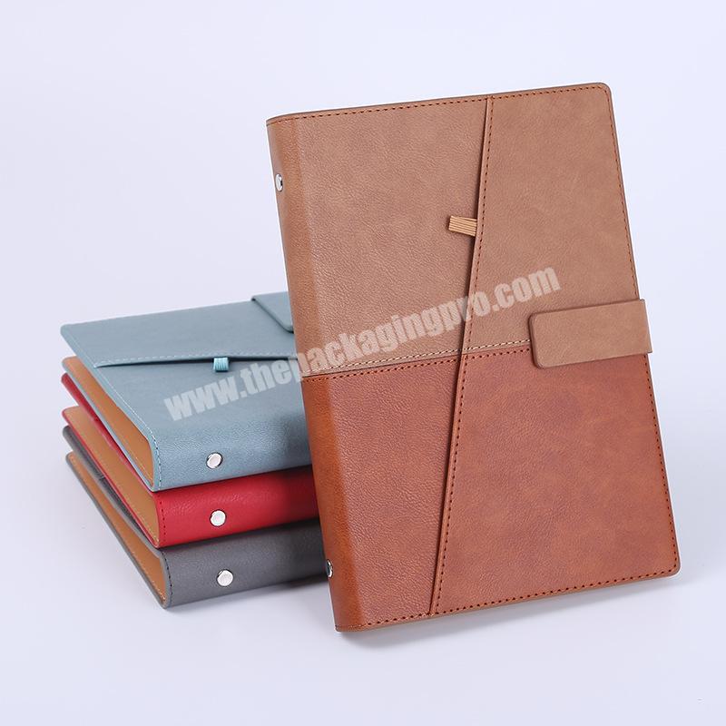 A5 size business loose leaf leather cover magnetic diary notebook with pen holder