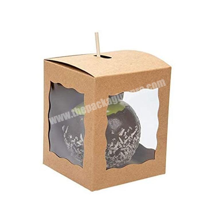 Apples, Ornaments, Treats, Cupcakes, Party Favors Candy Apple Clear Window craft Paper Kraft Brown Box packing With Hole Top