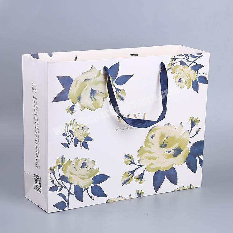 Art Paper Bag Custom Gift Packaging Bag Print Flowers Paper Bags With Your Own Logo