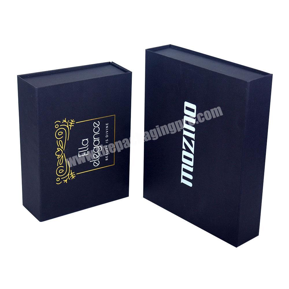 Bespoke gold hot stamping logo big black retail products gift box packaging with magnetic lid