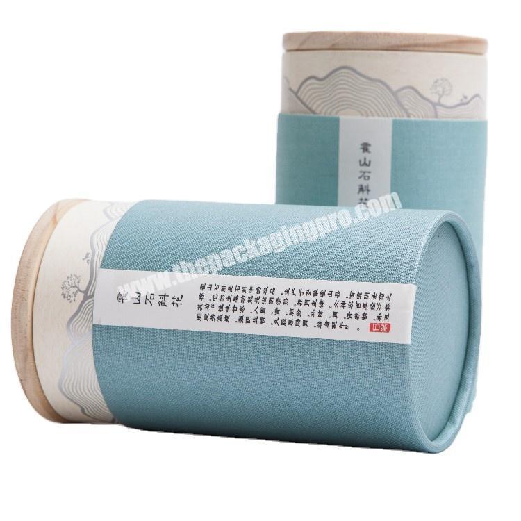 Biodegradable food grade paper cylinder gift box paper round tubes have wood lid for tea