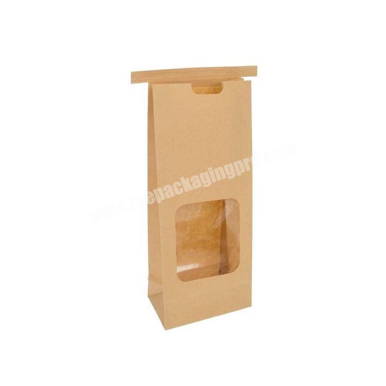 Biodegradable square brown coffee snack pouch stand up kraft paper tin tie bag window