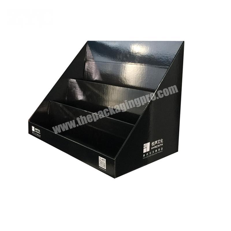 Black Color Three Tiers Cardboard Countertop Display Stand