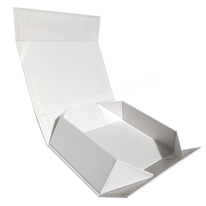 Book shape foldable 2mm thickness cardboard paper rigid dress packaging plain white magnetic closure gift box custom