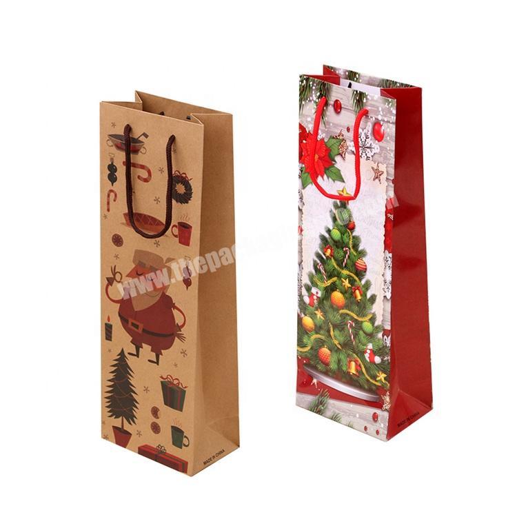 Cheap Factory Custom 2 ply Packing Kraft Paper Wholesale Fancy Luxury Christmas Wine Bottle Paper Gift Bag With Logo Print