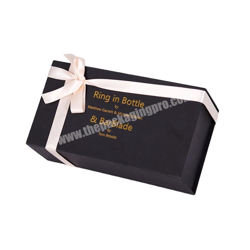 Cheap individual matte black hard paper magnetic closure gift box with hot stamping logo