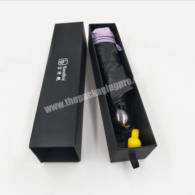 China suppliers luxury matte black custom paper cardboard sliding drawer type gift umbrella box slide logo packaging with ribbon