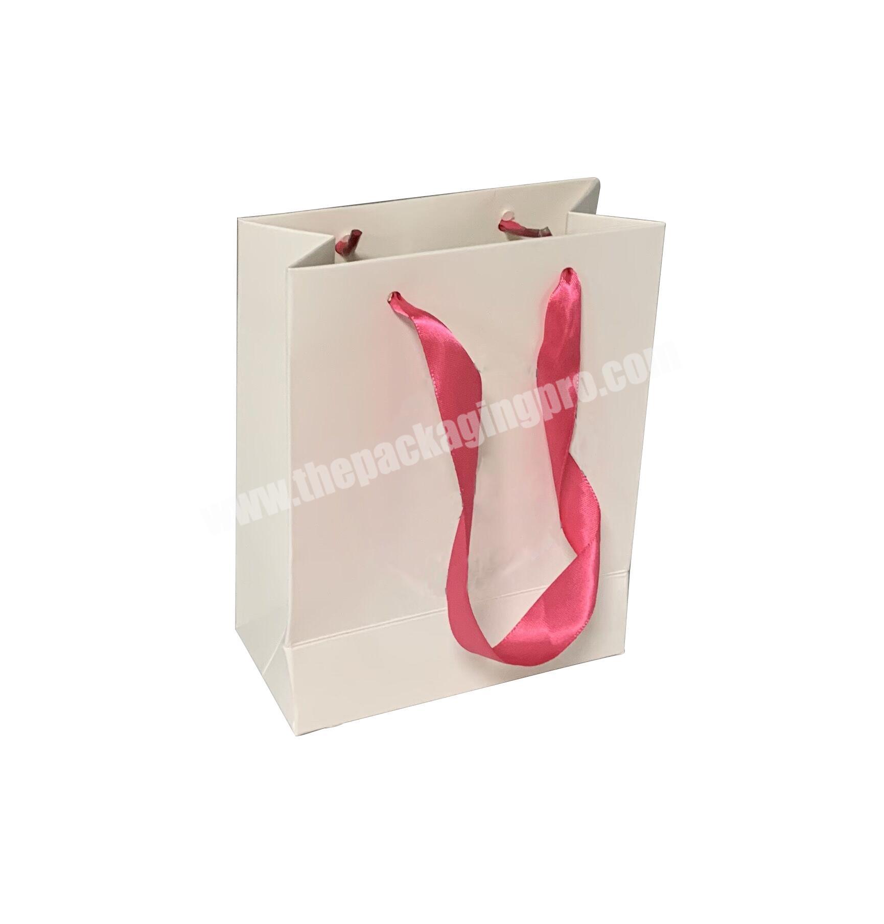 Cosmetic lipsticks packaging customized logo small shopping paper bags with pink ribbon handles carrier jewelry