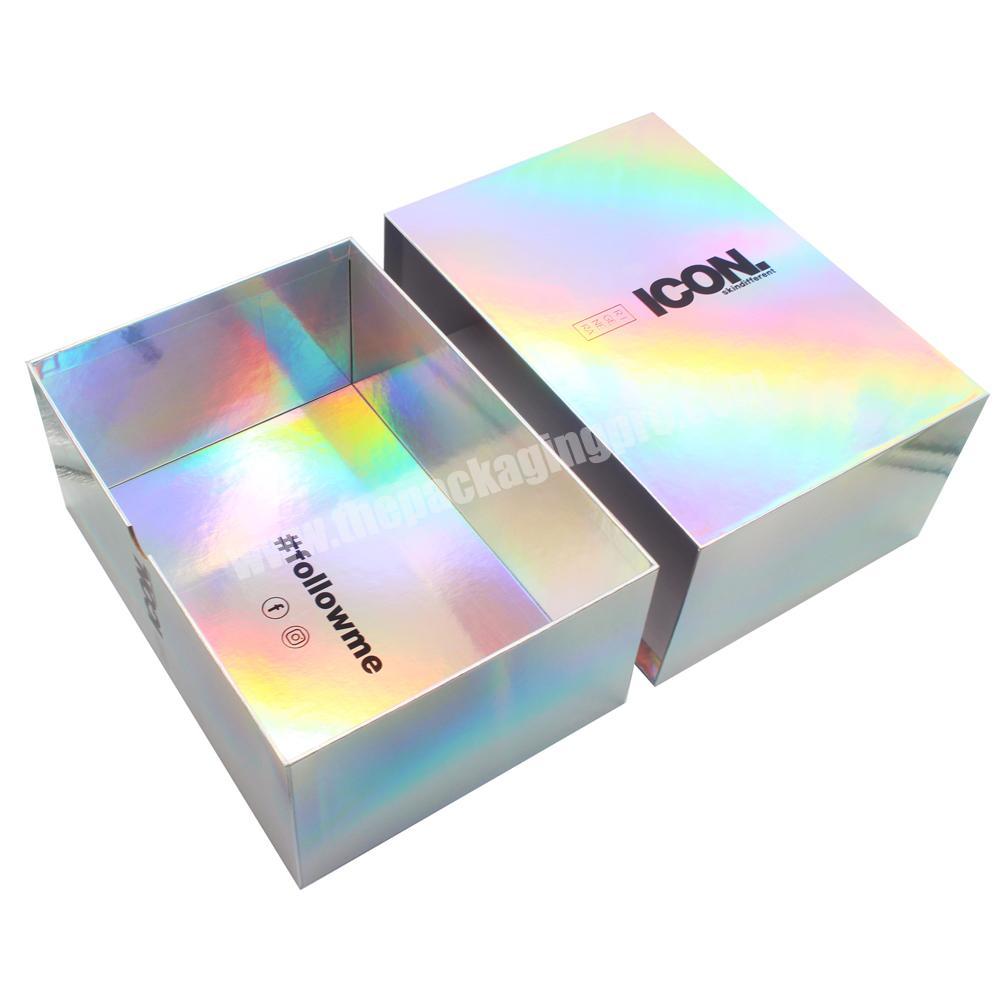 Cusrom logo printing rigid paper shoe box glitter drawer sliding holographic shoe packaging box
