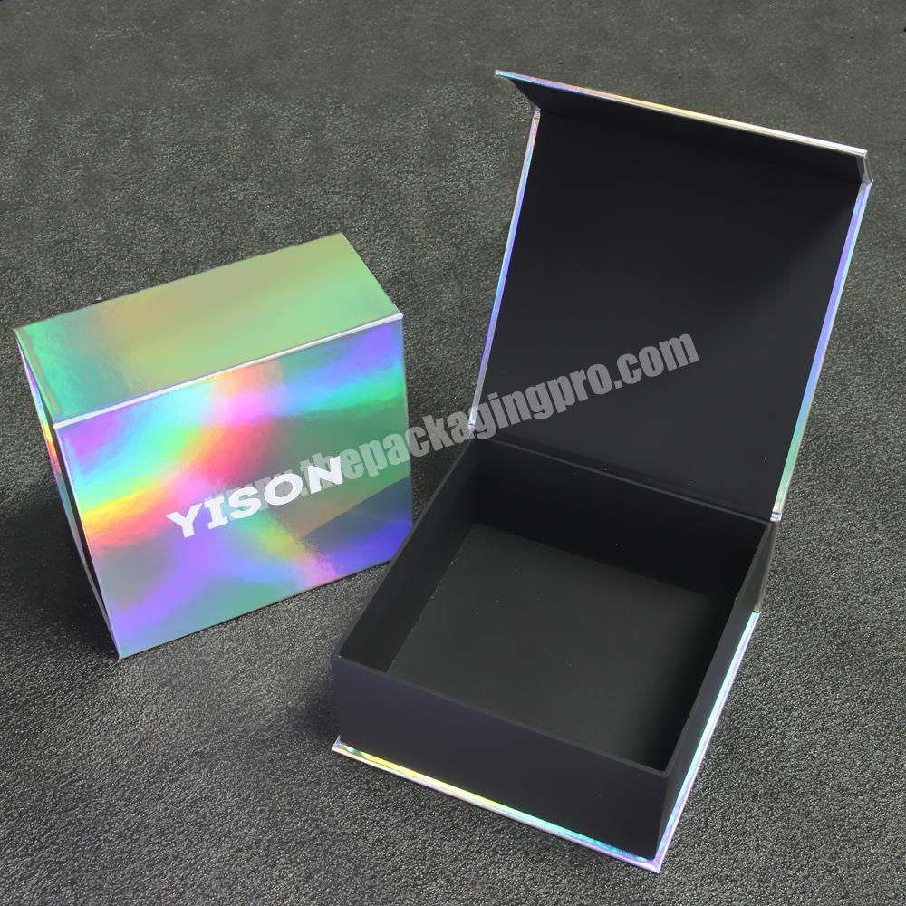 Cusrom logo printing rigid paper small square magnet magnetic holographic box packaging for gift