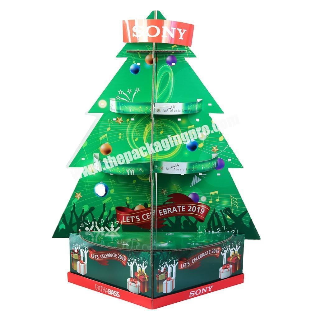 Custom 4-Sided Christmas Tree Walmart Cardboard Pop Pos Retail Pallet Floor Beer Can Bottle Drink Display Shelf Racks Stand