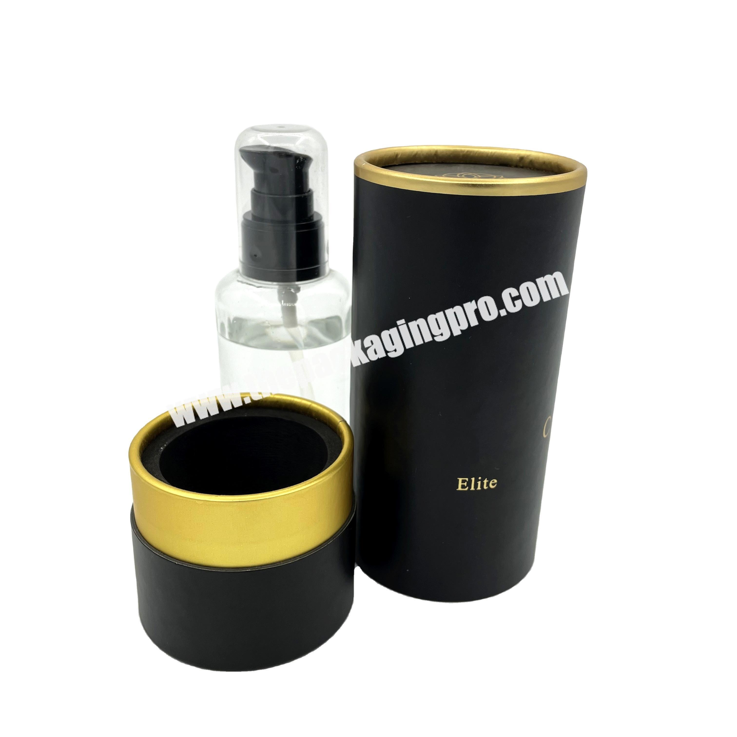 Custom Logo Black Insert EVA Cardboard Cylinder Perfume Bottle Essential Oil Packaging Round Gift Paper Boxes With Lid