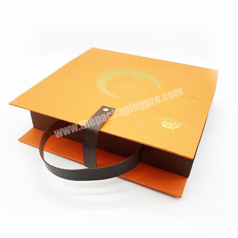 Custom Logo Glossy Orange Paper Handbag Boxes Packaging Larger Gift Box Packaging