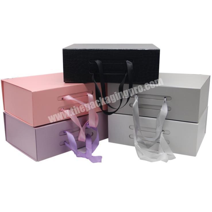 Supplier Custom Logo Low MOQ Pink Paper Foldable Collapsible Magnetic Hair Extension Wig gift mailer box With Silk Ribbon